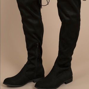 Black suede knee high boots